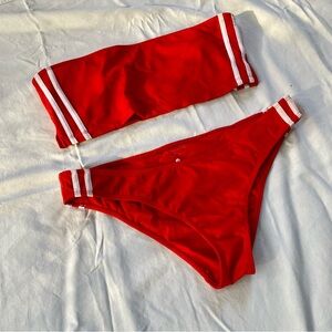 PACSUN Red Racing Stripe Strapless Bikini